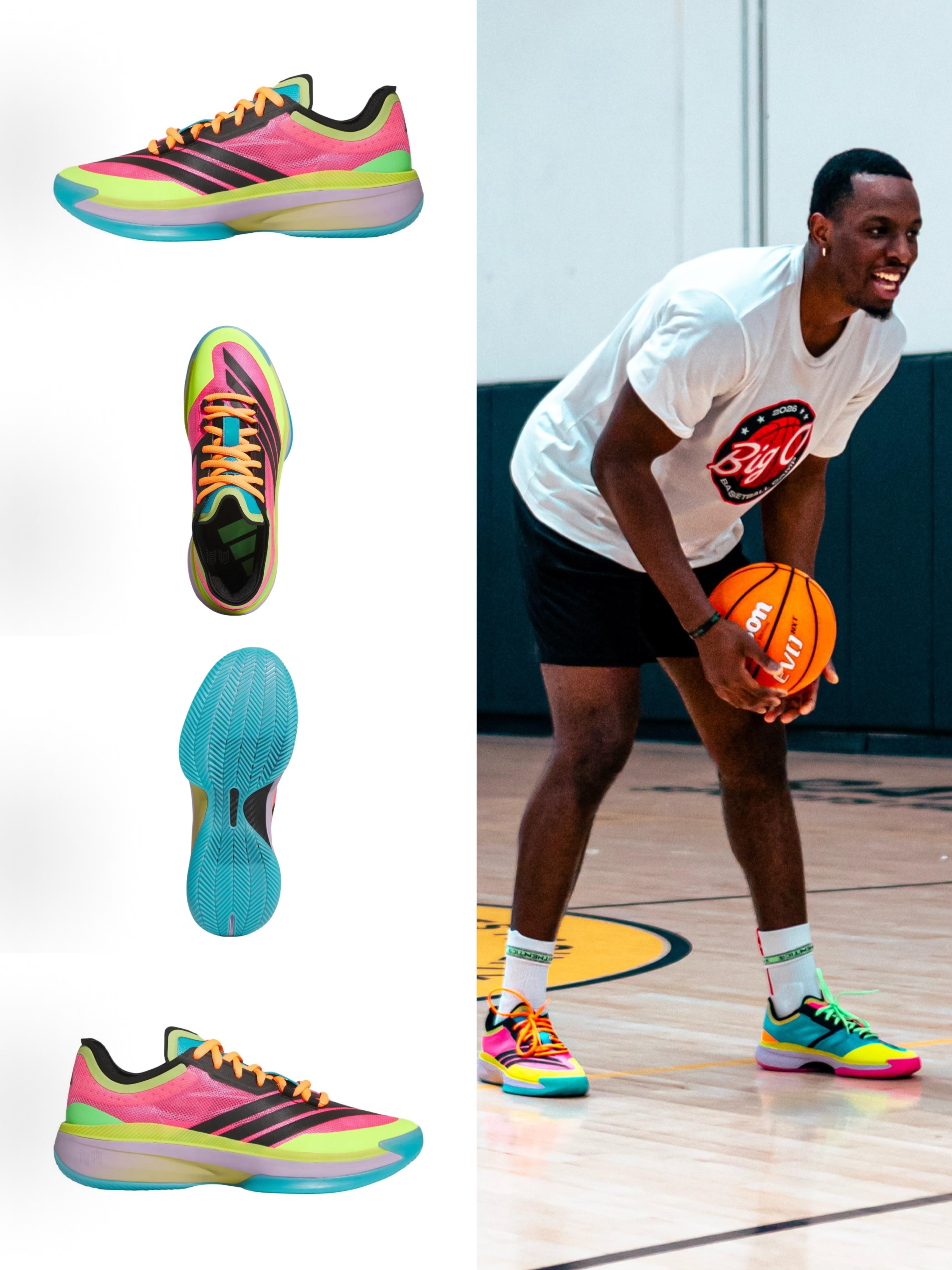 老鹰内线奥孔古训练营上脚阿迪Adizero Select 2.0粉蓝撞色